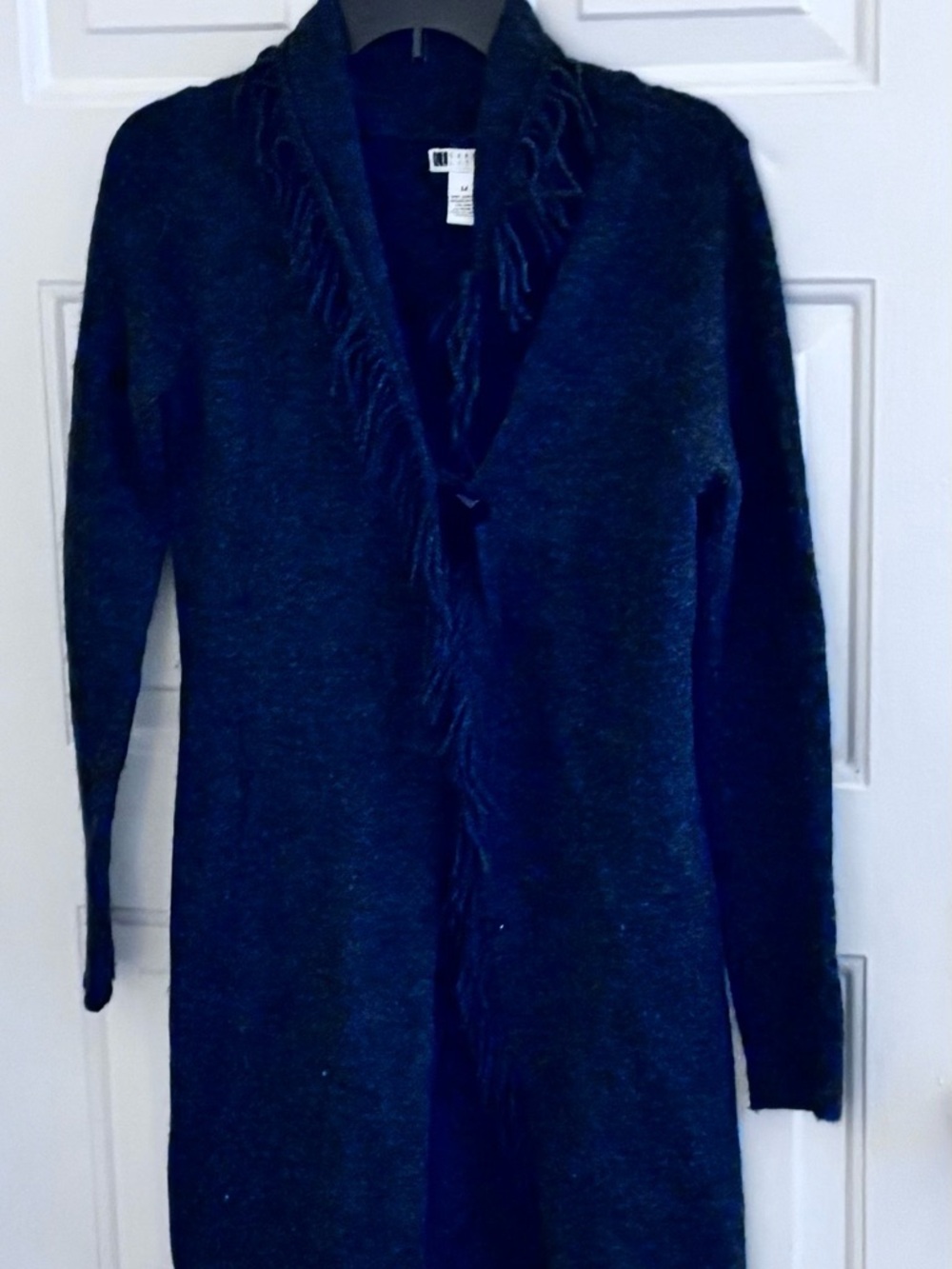 Carole Little Black Fringe-Trim Open-Front Cardigan